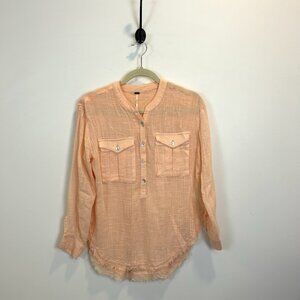 Free People Talk To Me Buttondown Top Shirt XSmall XS Peach $98 OB795140